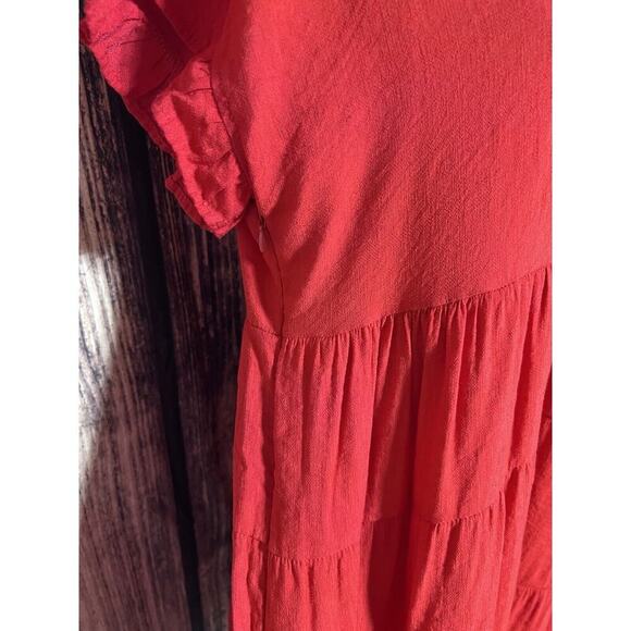 MIHOLL Women Sz L Red Burgandy Summer Casual Ruffle Loose Tiered Babydoll Dress - Picture 3 of 9